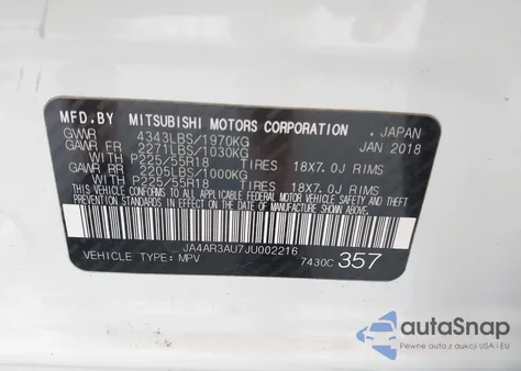 2018 Mitsubishi Outlander Sport 2.0 Es from USA, damaged, VIN JA4AR3AU7JU002216